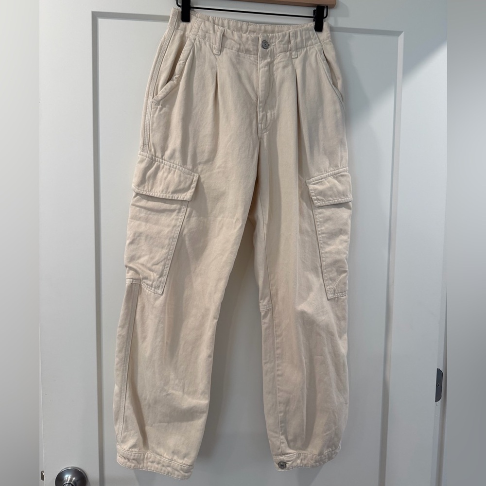 Free People Women’s Cream Cargo Baggy Jeans